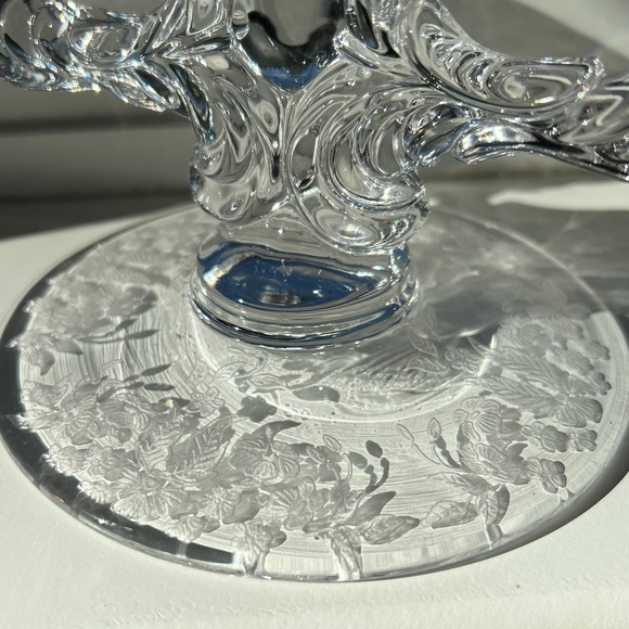 Vintage Glass New Martinsville Double Arm Candlestick Holder Meadow Wreath - Picture 5 of 16